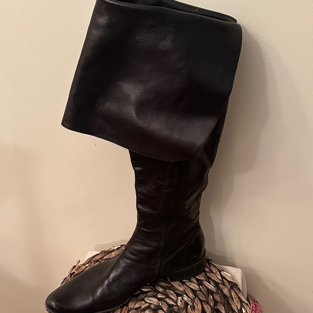Gianluca Tombolini Italian Leather Boots – Black – Fold‑Over Pirate Cuff –EU 41